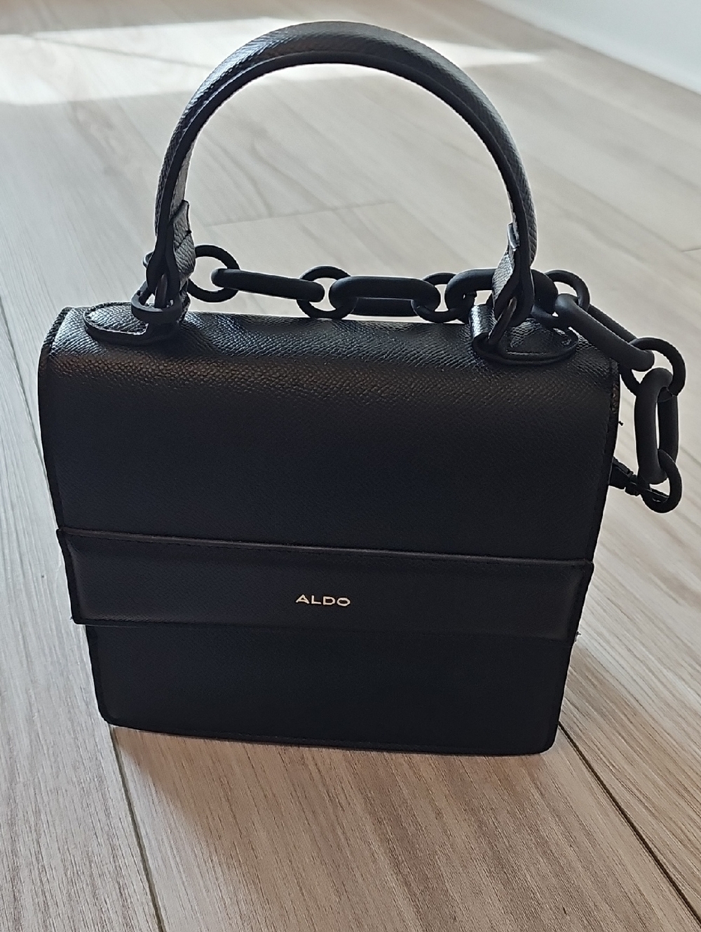 ALDO Black Mini Top-Handle Bag with Chain-Link Strap